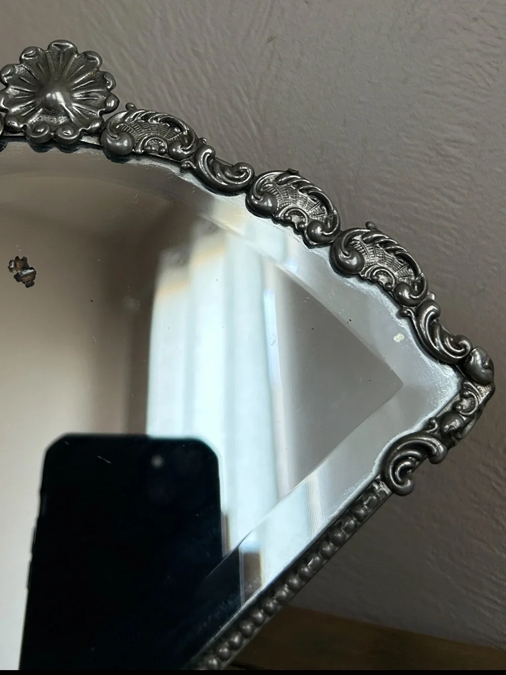 Vintage French Art Deco Vanity Table Mirror. Decorative Fan Shape Design.